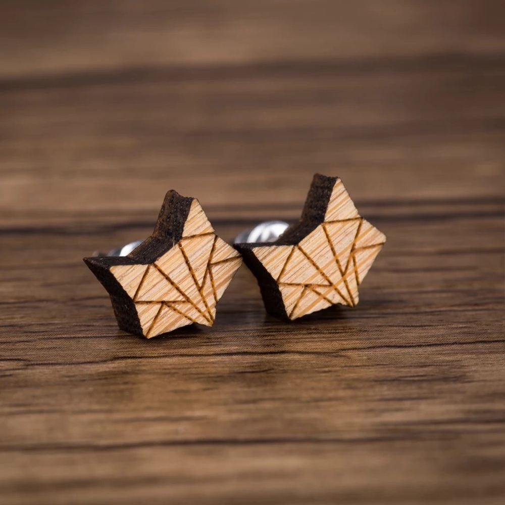🎉 New Wood Origami Fox Stainless Steel Earrings